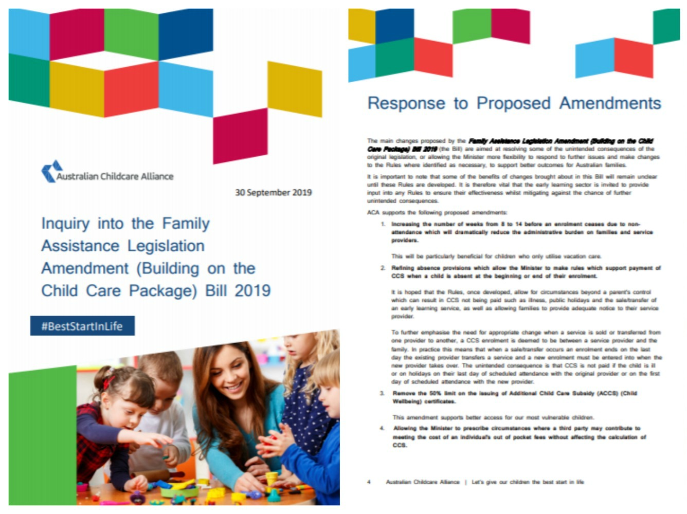 ACA Response to Inquiry into Child Care Package (Child Care Subsidy)